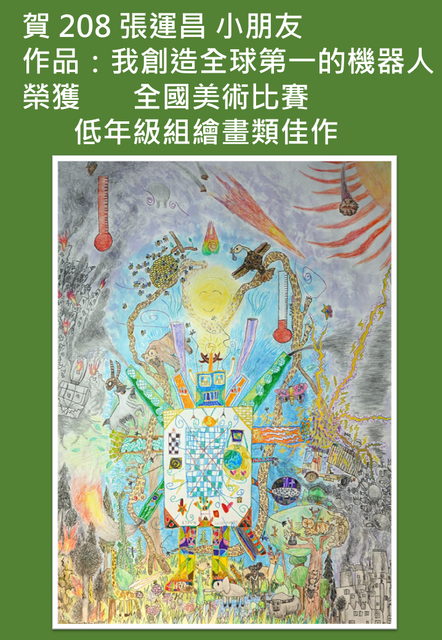賀208班 張運昌小朋友參加全國美術比賽榮獲繪畫類佳作圖片
